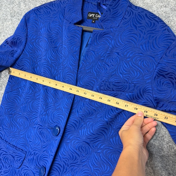 Ossie Clark London Blue Jacquard Longline Coat Textured Button Front Size 10 - Picture 8 of 12